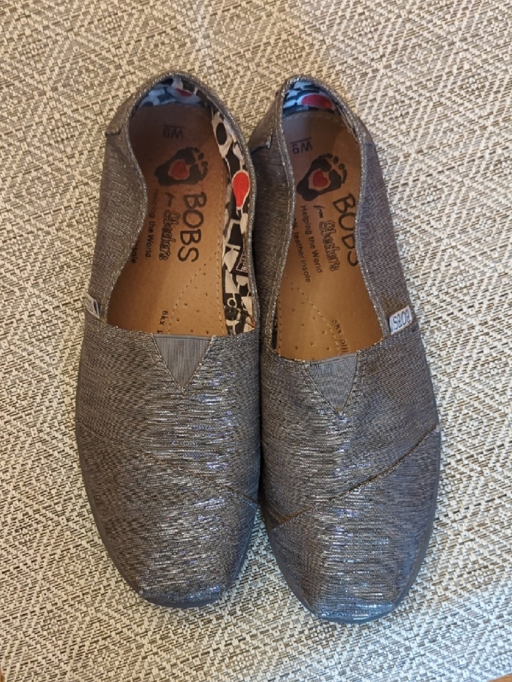 Skechers BOBS Shimmery Gray Slip-On Flats - Picture 2 of 5